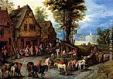 Famous Inn Paintings - A Village Street With The Holy Family Arriving At An Inn